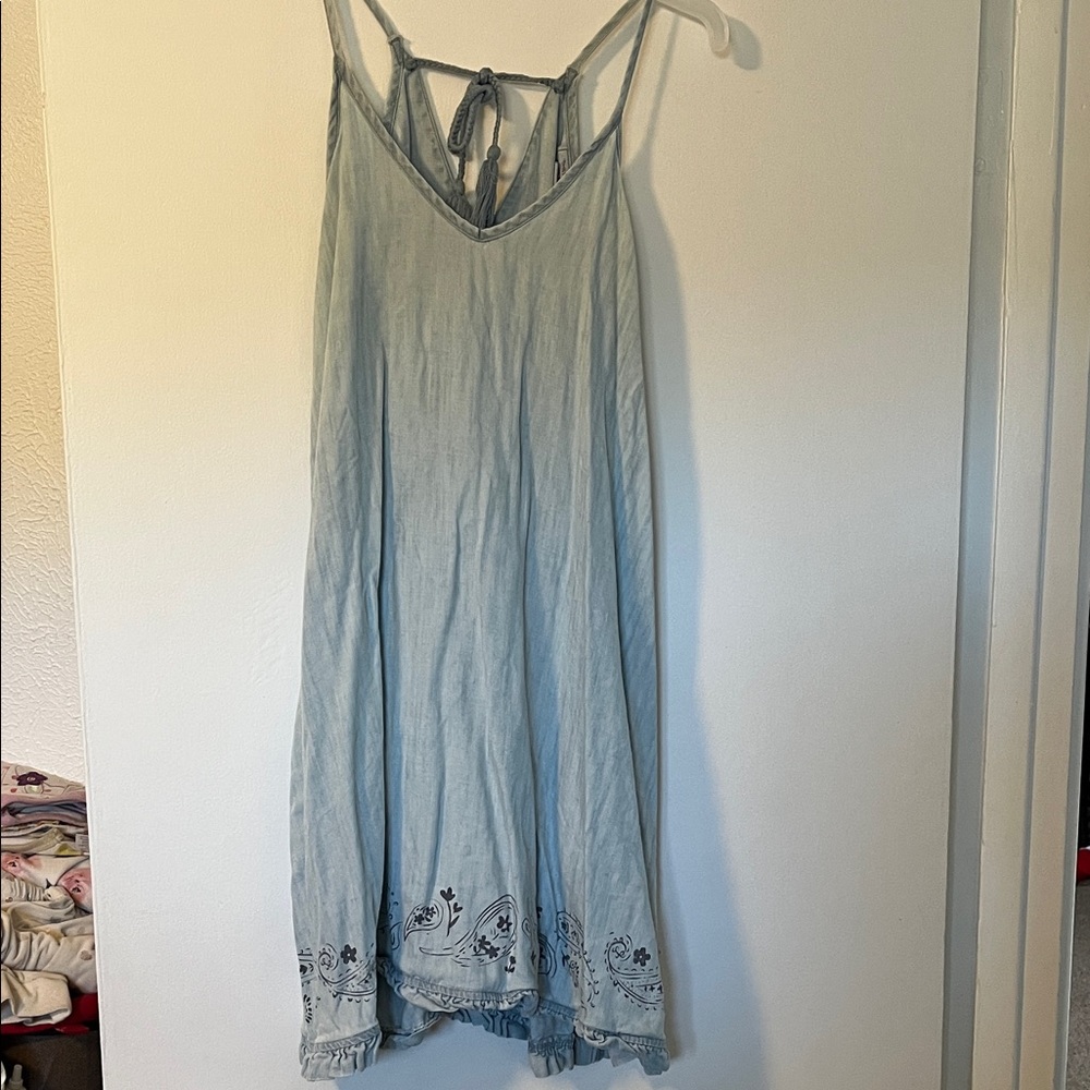 Ariat Light Blue Sleeveless Sundress with Embroidered Hem